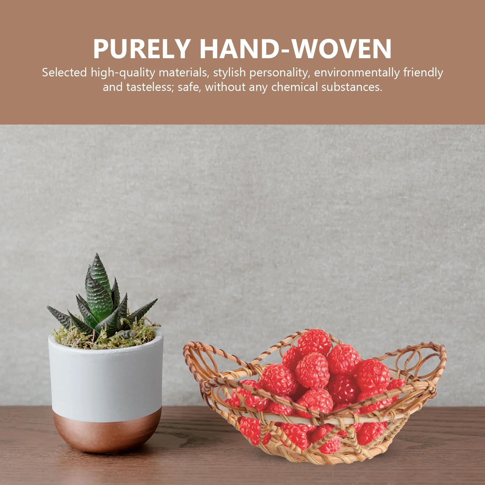 

Rattan Woven Fruit Basket Premium Wood Material Hollow-Out Design Kitchen Countertop Decorative Storage Container Khaki