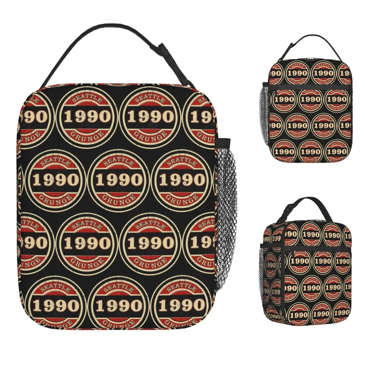 سياتل الجرونج 1990 حقيبة الغداء صندوق غداء غير رسمي للنساء السفر حقيبة للحفاظ على البرودة المحمولة أكسفورد التصميم الجرافيكي حقائب اليد الحرارية