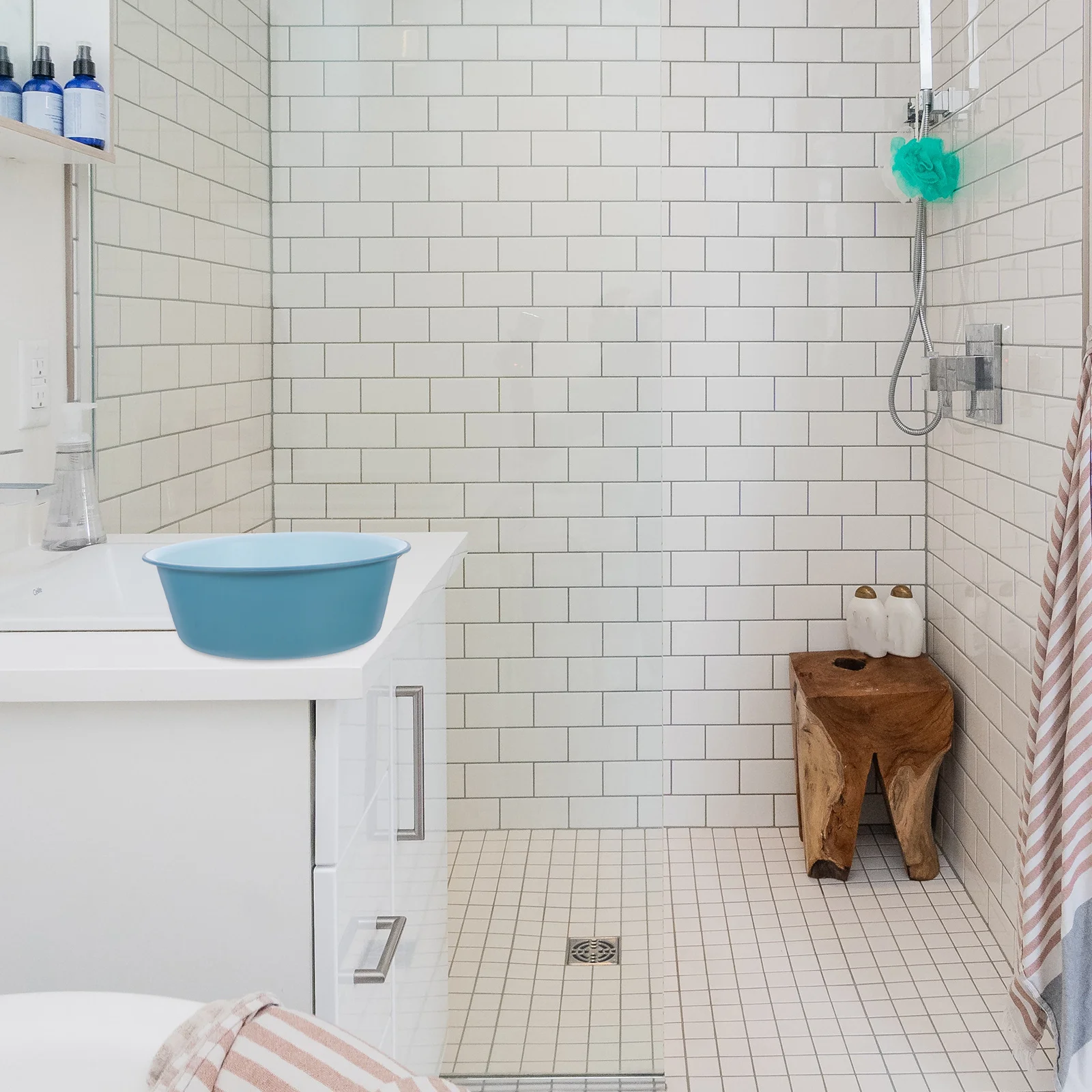 

Plastic Dual-Tone Wash Basin Round Design Space-Saving for Face Foot Washing Bathroom Laundry Tub Portable Wash Bowl Blue White