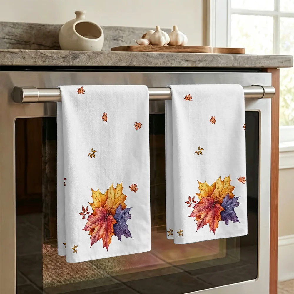 1pc/2pcs Fall Maple Leaf Print Kitchen Towel-Super absorbent, reusable polyester dishcloths perfect for home decor, cooking, bak