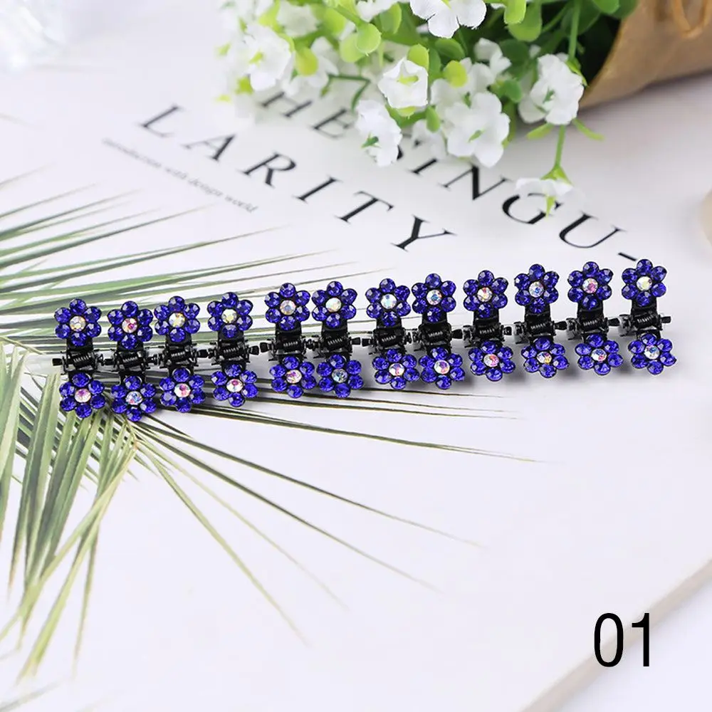 

12pcs/set Hair Accessories Glitter Flower Metal Clamps Mini Hair Claws No-Slip Grips Girls Rhinestone Hair Clips