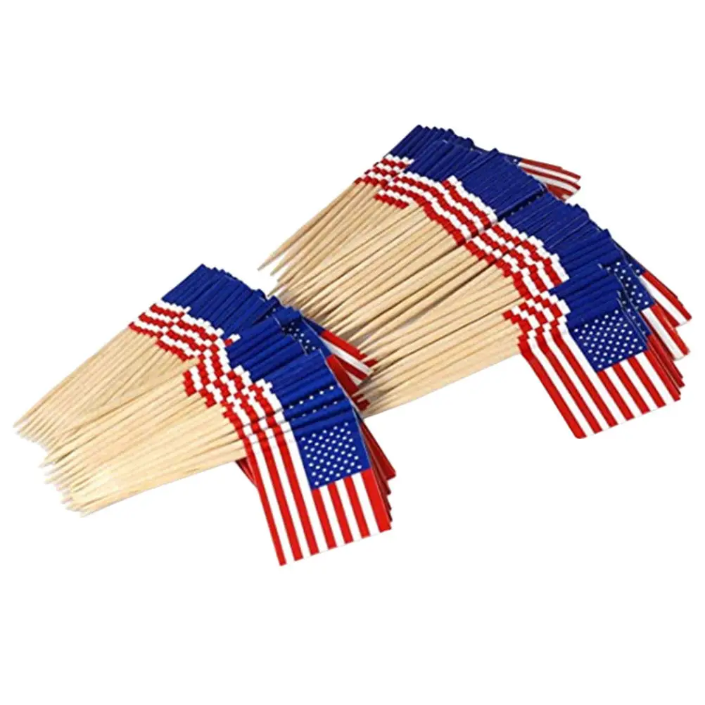 50Pcs Decorative Flag Toothpicks Usa American Flag Picks for Cake Cupcake Dessert Party Food Decoration