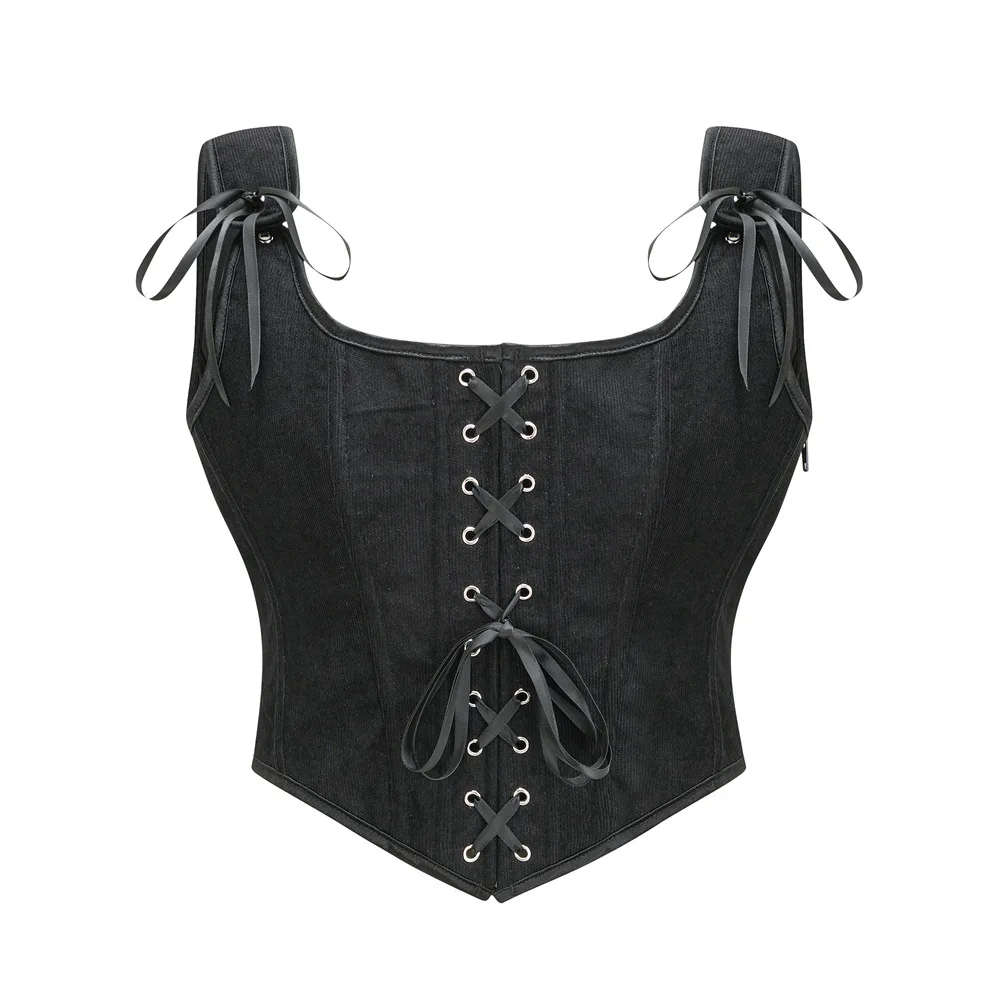 

Black Lace Up Vintage Gothic Corset Bustier Top Zipper Women Waist Trainer Bodyshaper Steampunk Shapewear Sexy Slim Fitting Vest