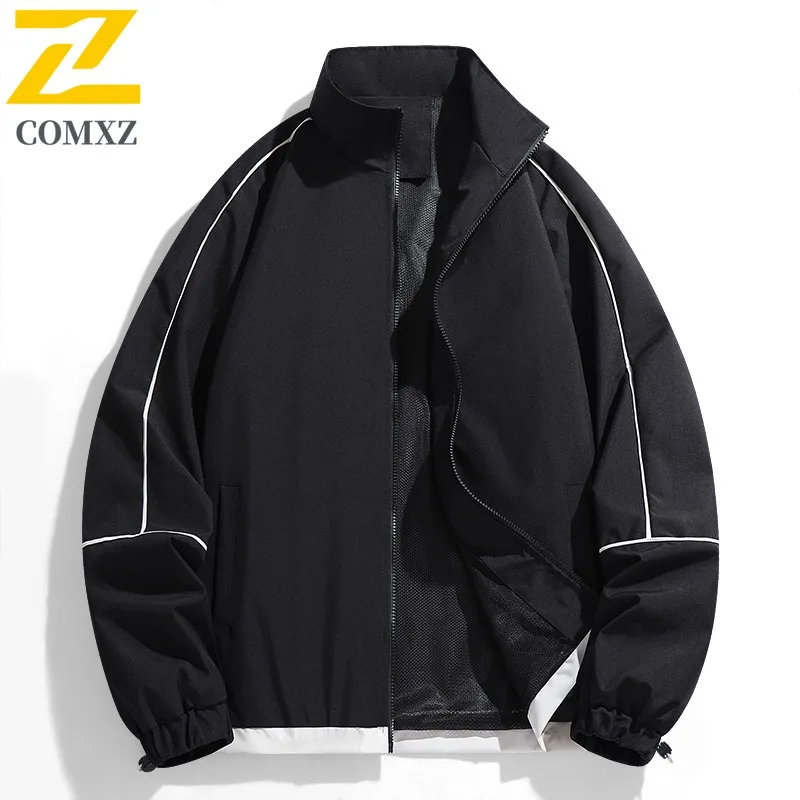 

COMXZ Men Trench Coat Solid Color Lightweight Stand Collar Loose Climbing Camping Windbreaker Jacket High Quality Hiking Jacket
