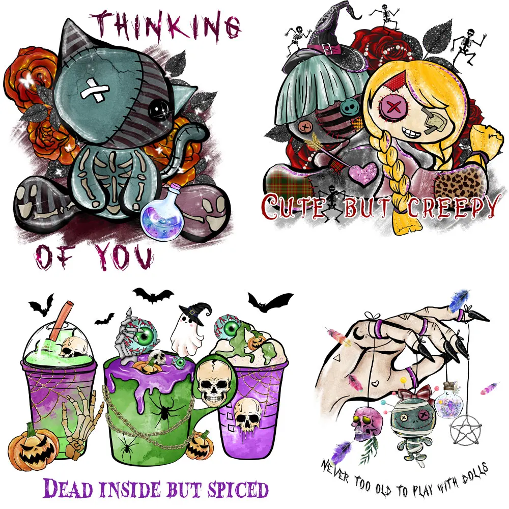 Halloween Kürbis Schädel Kaffee Süßes oder Saures Halloween Party Eisen auf Patches Applikation für Stoff feste und fadeless DIY Applikationen