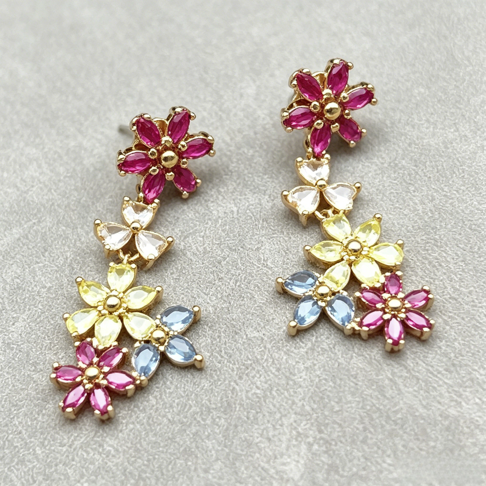 

VKVVA Multicolor Zircon Flower Drop Stud Earrings, Luxury Niche Sweet Dainty Commute for Women Fashion Jewelry Birthday Gifts