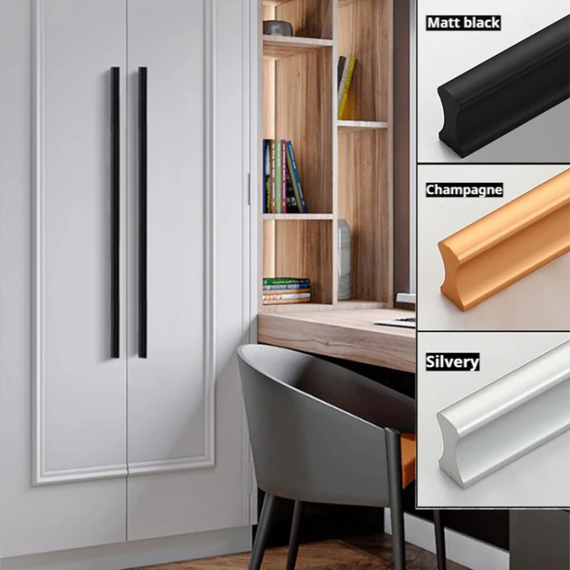 

Light Luxury One Line Extended Handle Modern Minimalist Wardrobe Drawer Cabinet Door Handle Black Gold Aluminum Alloy Long Solid