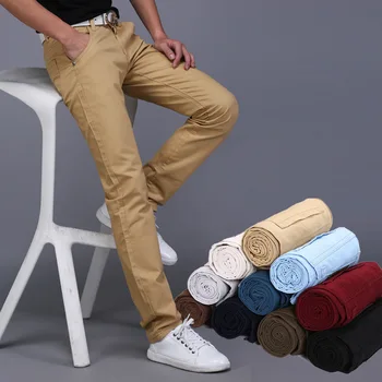 Nova primavera outono casual calças masculinas de algodão fino ajuste chinos moda calças compridas masculino pantalon hombre 9 cores mais tamanho 28-38