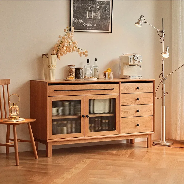 Nordic solid wood dining side cabinet, Japanese-style simple locker storage ， cherry wood , restaurant cupboard side