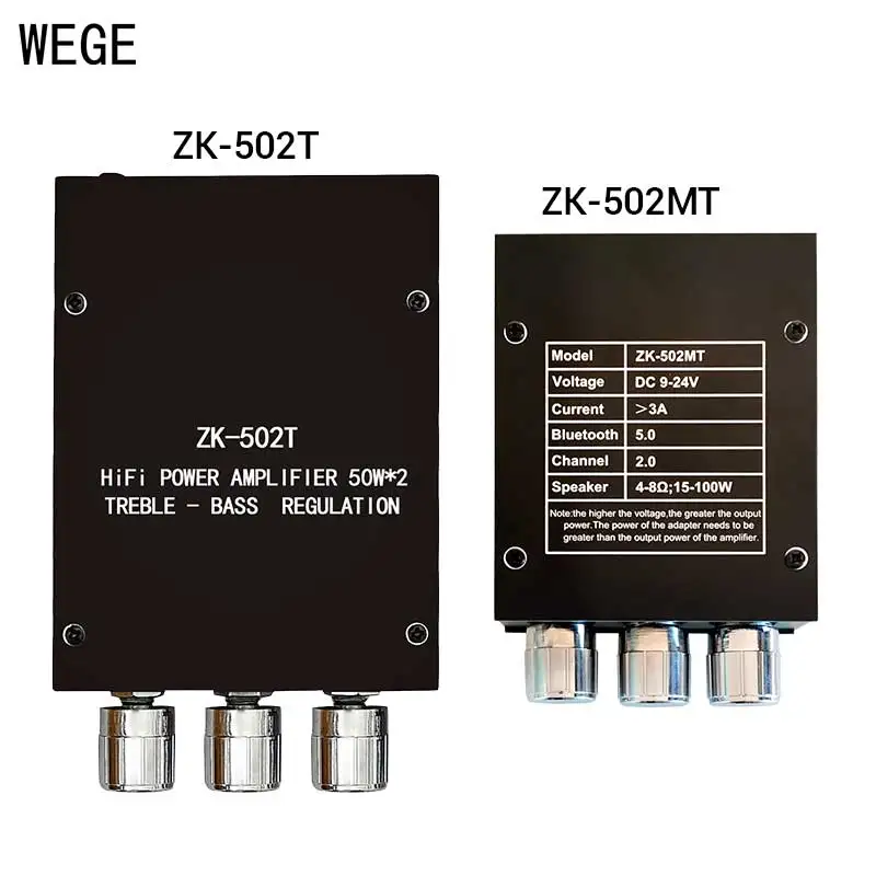 WEGE BT5.0 Audio Receiver Amplifier Board ZK-502T 502MT 50Wx2 TPA3116 Power Digital Stereo Bass Treble AMP AUX  Wuzhi Audio APP