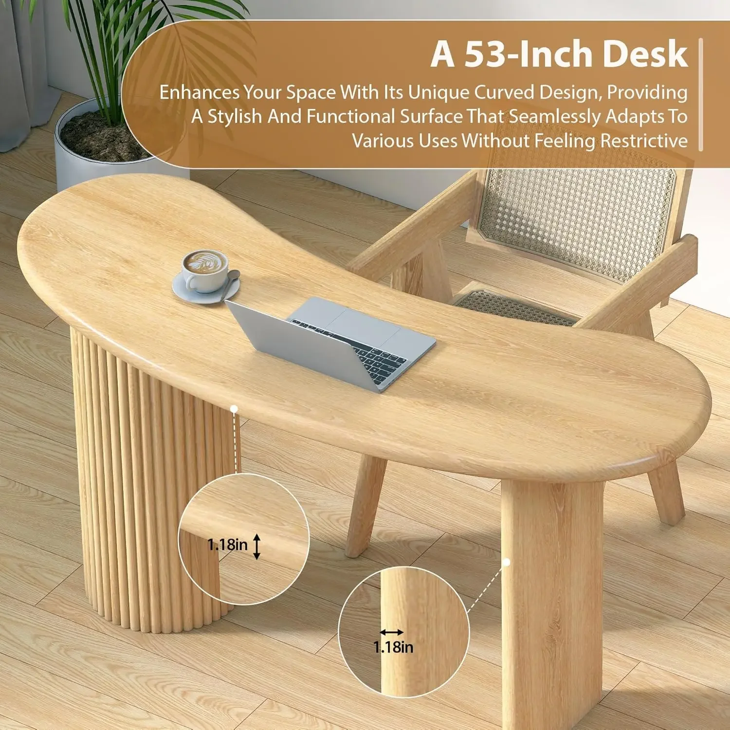 [تخفيضات سريعة، تصفية! ]مكتب كمبيوتر صغير منحني مقاس 54.3 بوصة، مكتب تنفيذي خشبي بأرجل مخددة قوية، زاوية فاخرة حديثة Si