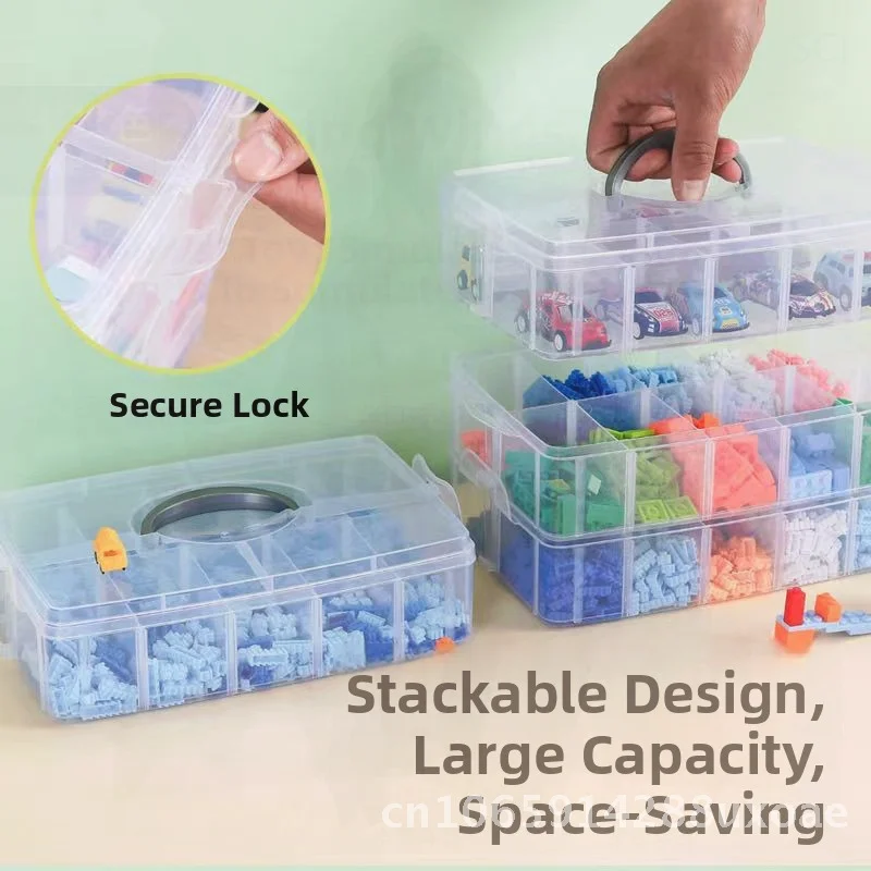

Transparent Multi-Layer Building Blocks Storage Box Portable Rectangular Lego Classification Organizer with Lid Modern