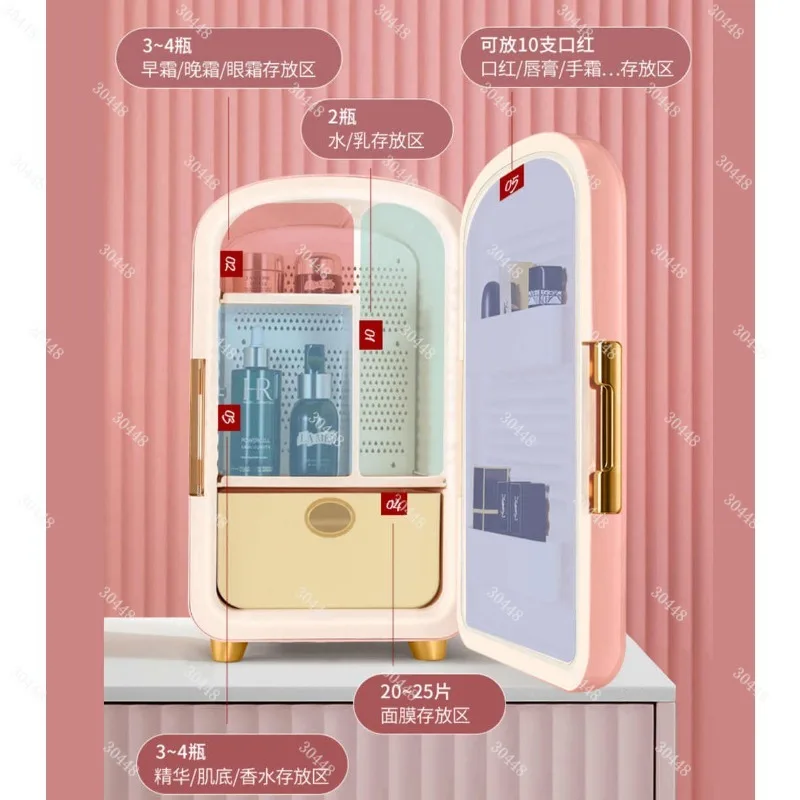 Mini Skincare Fridge Refrigerator 4L 6L 8L Cooler Warmer LED Mirror Portable Cosmetics Storage Dorm Gift