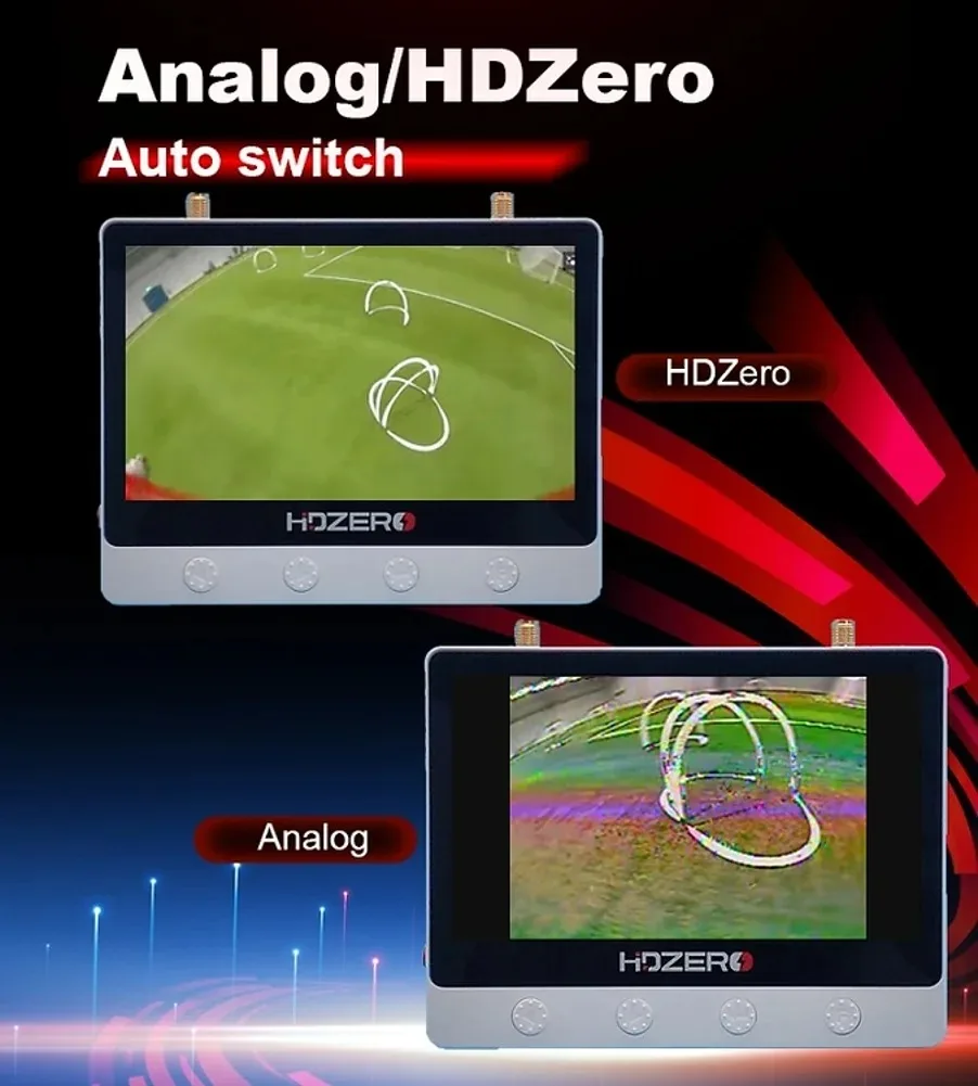 HDZero Monitor (No DVR) 720P LCD 4.3-inch Screen 2S-6S XT30 Type-C Supports CVBS Input HDZero/Audio Line Output for Aerial Video