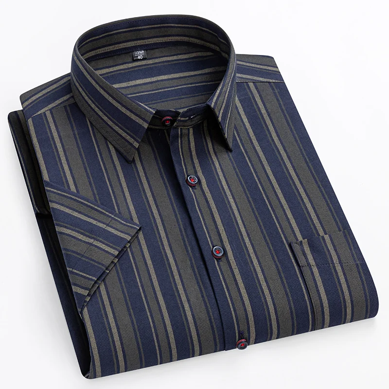 Nuevo en Camisas Holgadas 14XL 100% Algodón Alta Calidad Verano Manga Corta Camisas para Hombre Ajuste Formal Camisa Lisa Cuadros 2