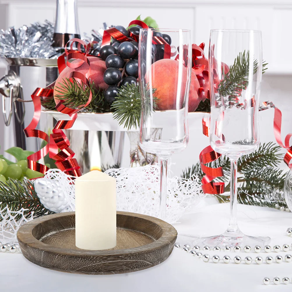 

8Inch Wooden Tray Round Rustic Home Decor Large Thick Smooth Surface For Coffee Table Kitchen Countertop Holder Farmhouse