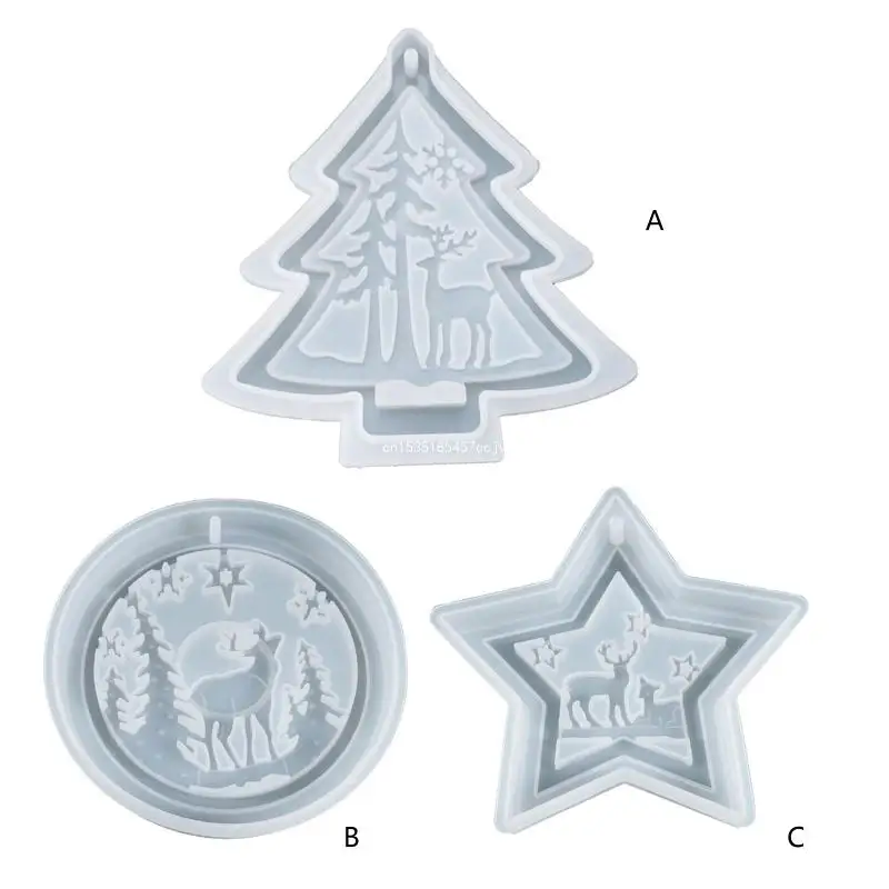 Christmas Tree Elk Pendants Silicone Mold Hanging Tag UV Resin Mold Handmade Jewelry Bag Hanging Ornaments Epoxy Mold Dropship