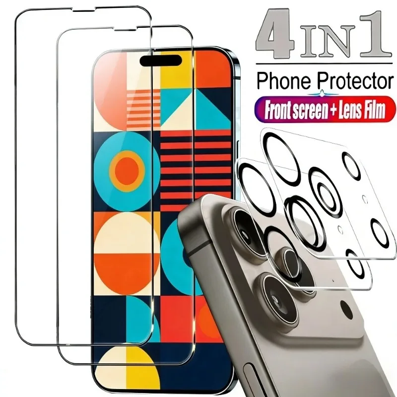 

4-in-1 Ultra HD Full Screen Protector for iPhone 17 16 15 14 Pro Max Air 16e Camera Lens Film for iPhone 13 12 11 Pro 14 15 Plus