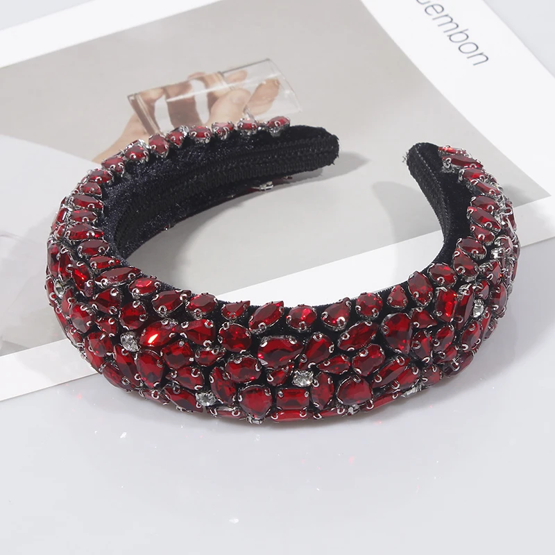 Red Headband Baroque Folding Rhinestones Headbands Diamond Women Hairbands Vintage Full Crystal Party Hair Accessories Head Wear