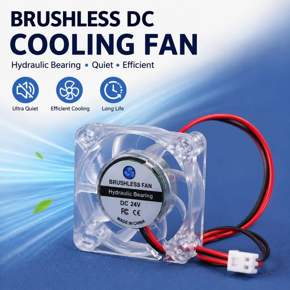 5/12/24V 3D Printer Cooling Fan Transparent Housing Brushless Motor DC Cooling Fan Hydraulic Bearing Heat Dissipation