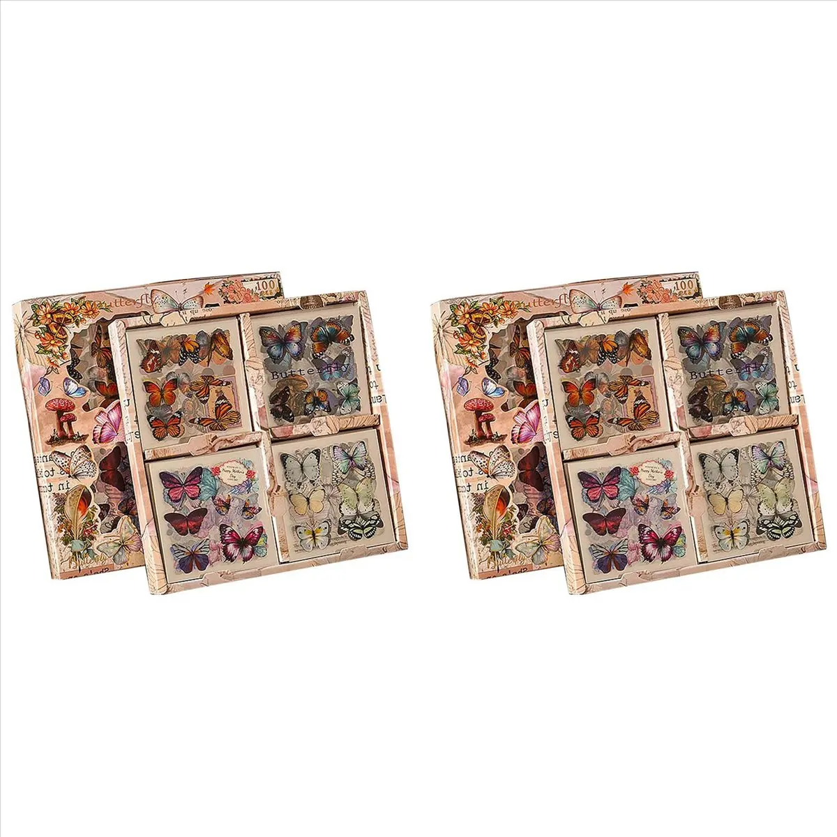 【COUPON!】{0}200 Sheets Vintage Butterfly Plant Flower Scrapbook Stickers for Junk Journal Supplies,Butterfly Wings