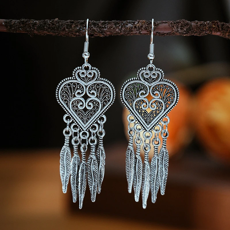 Vintage Ethnic Bohemian Earrings For Women Carved Geometric Boho Beads Tibetan Silver Color Tribe Drop Dangle Earrings Jewelry