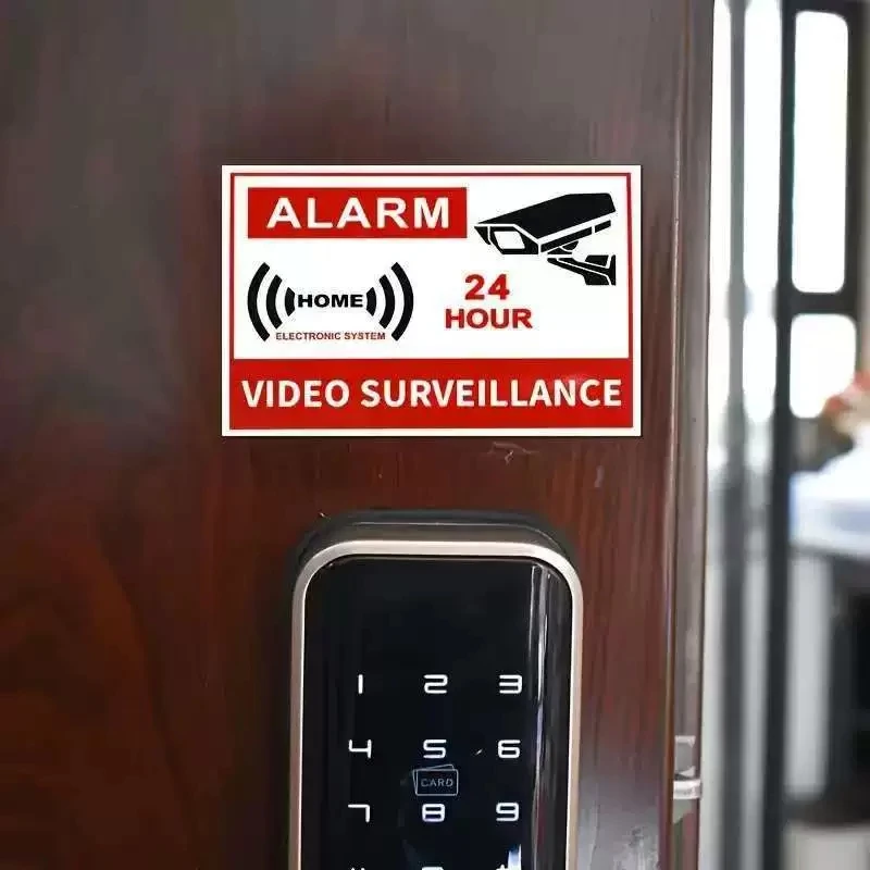 5/10Pcs/pack Car's No Smoking No Eating Waterproof Warning Security Sticker 24Hour Video Surveillance Sign For Home Store School