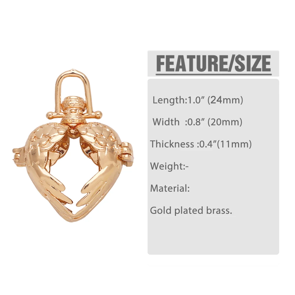 OCESRIO Retro Hollow Angel Wing Harmony Ball Chime Bola Necklace Pendant for Pregnancy Copper Gold Plated Wishing Ball pdtb477