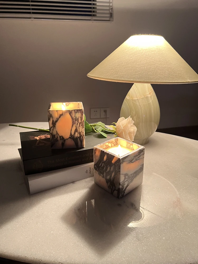Luxury Natural Stone Calacatta Viola Violet Marble Onyx Holder Cups Candle Jars Empty Vessels Container Home Decor