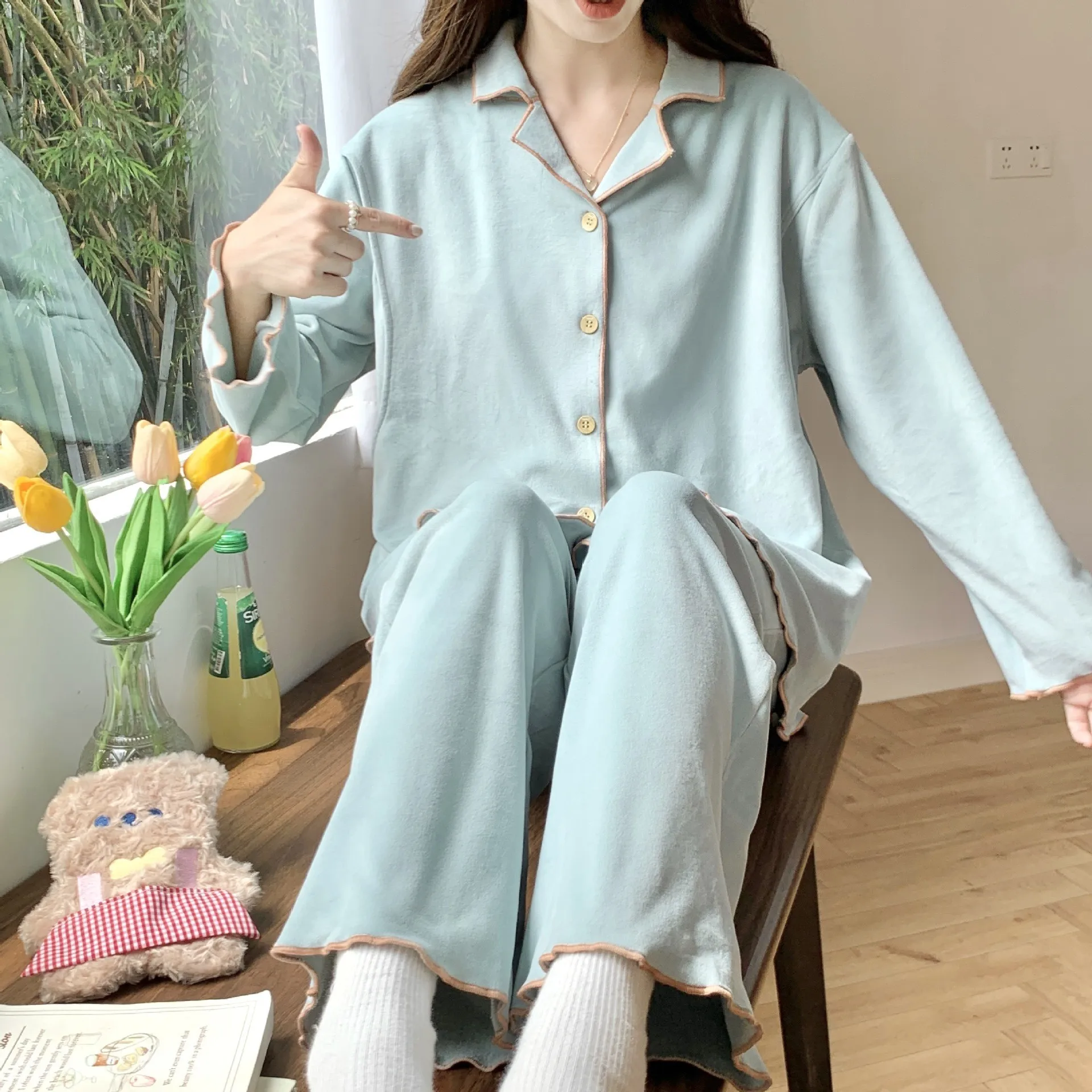 Maternity Pyjamas Nightie For Pregnant Women Autumn Long Sleeve Clothes For Nursing Mothers Pregnant Pajamas Sleepwear