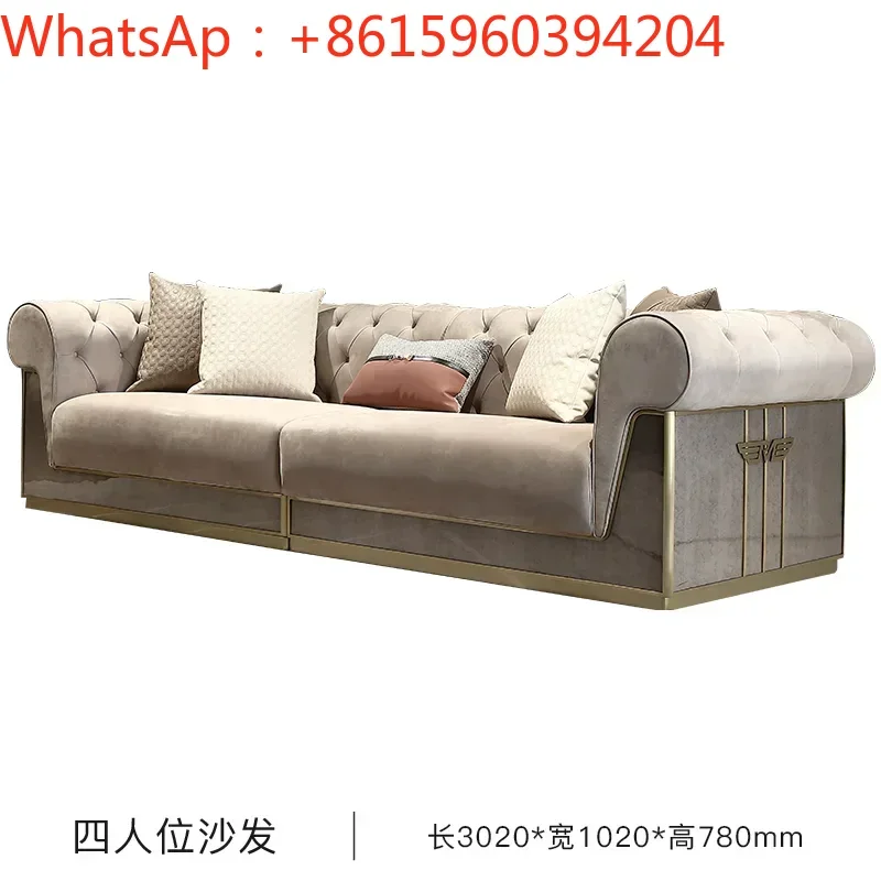 Custom Italian light luxury leather sofa combination modern simple villa living room luxury high back pull buckle leather sofa