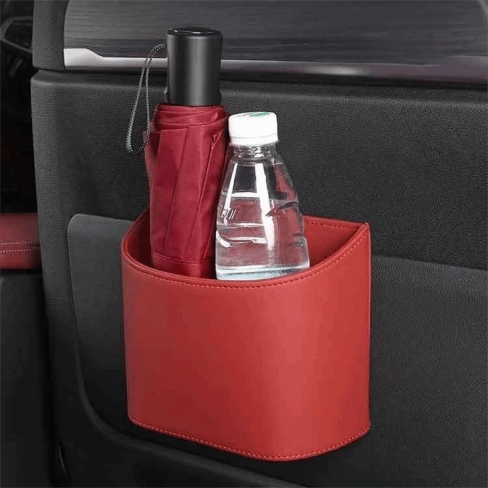 PU Leather Car Trash Can Compact Hanging Rear Seat Garbage Bin Large Space Easy To Fix Design Car Door Trash Can Storage Box view 4