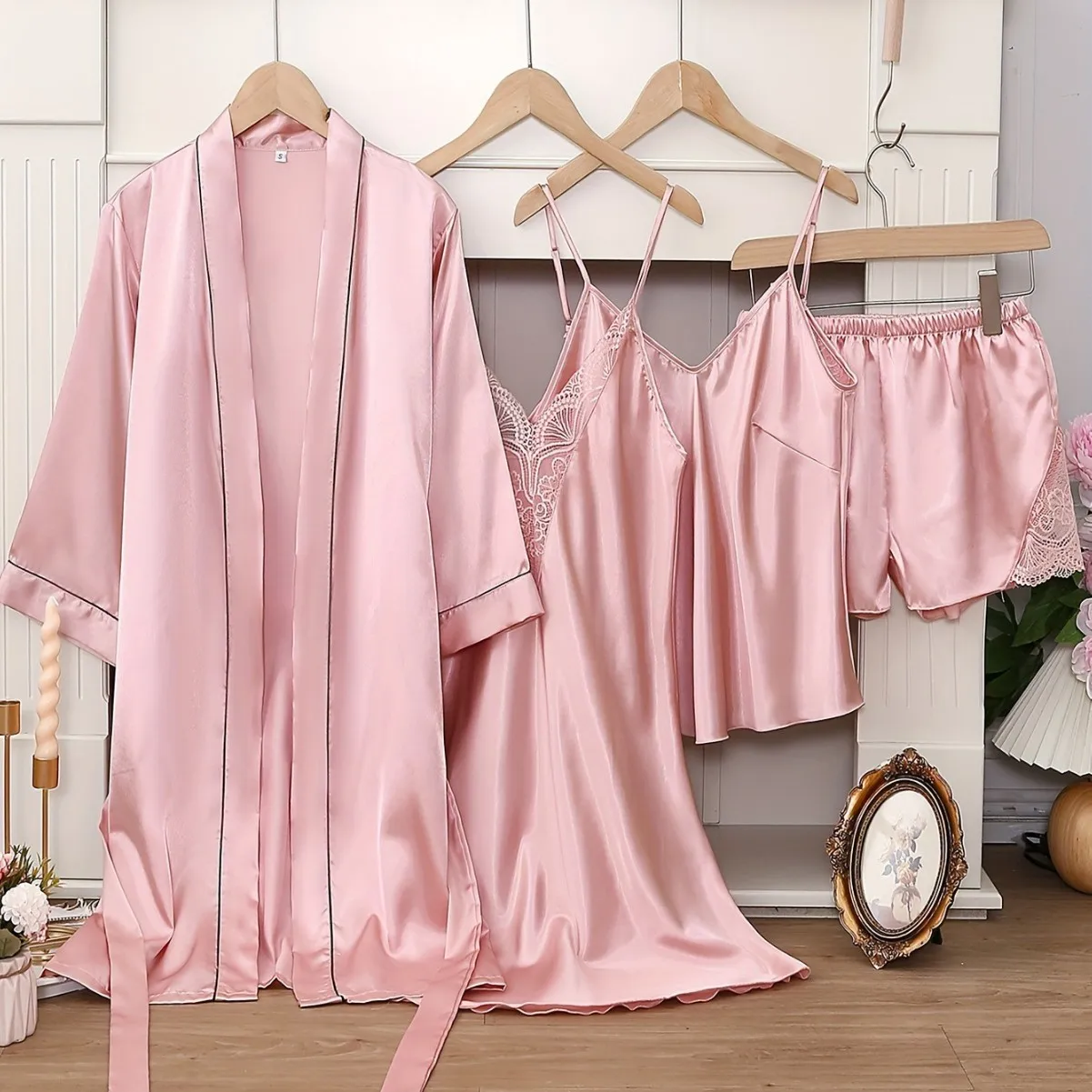 

Sexy Home Clothes 4-piece Sleepwear Women's Sleepwear Strap Long Sleeve Sleeping Skirt