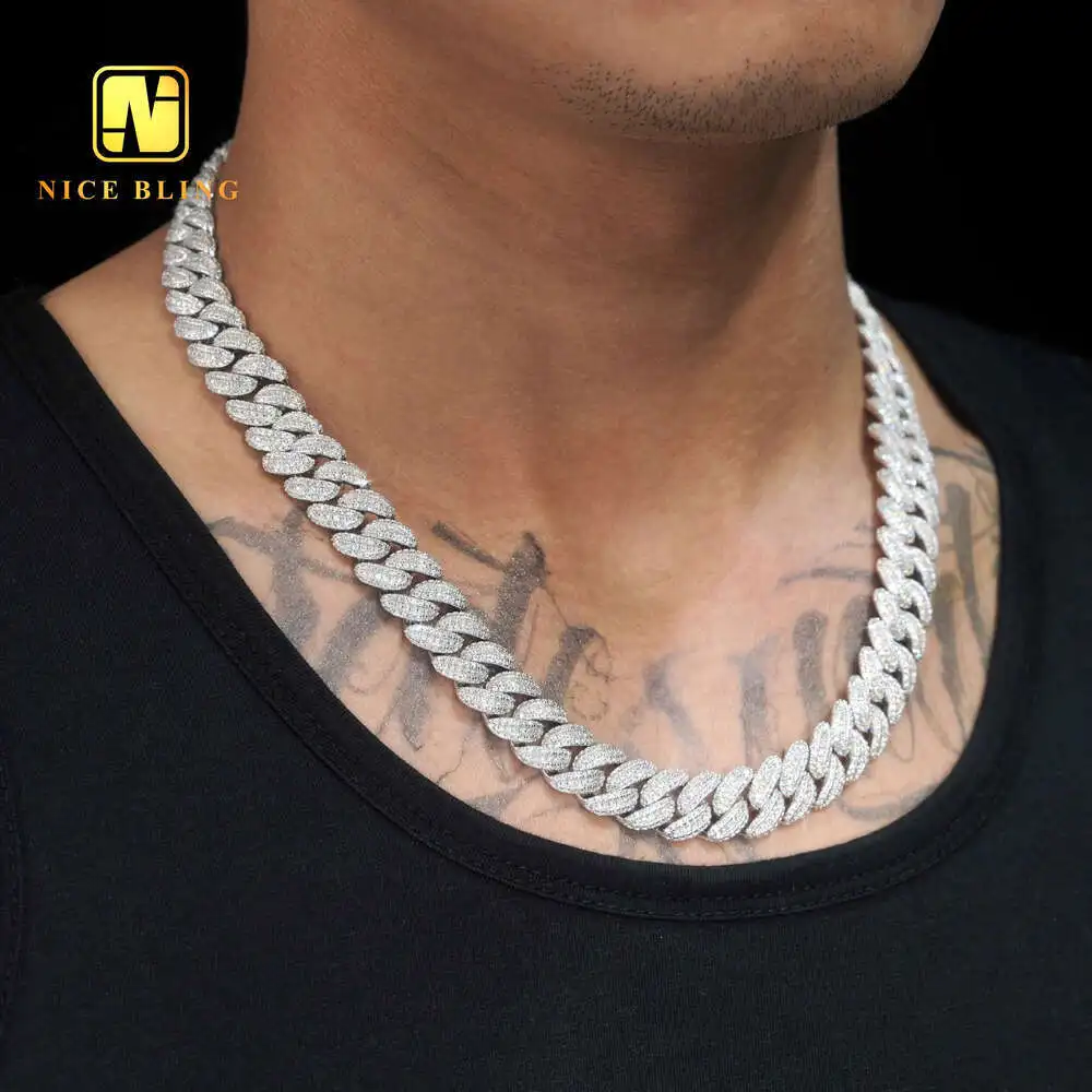 Cheap Price Iced Out 925 Sterling Silver Cuban Links Fashion Hiphop 13mm Cuban Necklace Men Cubic Zirconia Pendant Necklace