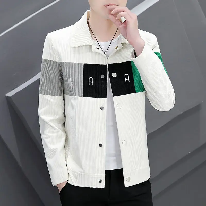 

Corduroy Jaet Men's Spring Autumn ort Collar Embroidered Faionable Versatile High Quali Polyester Nylon Cosite Fiber