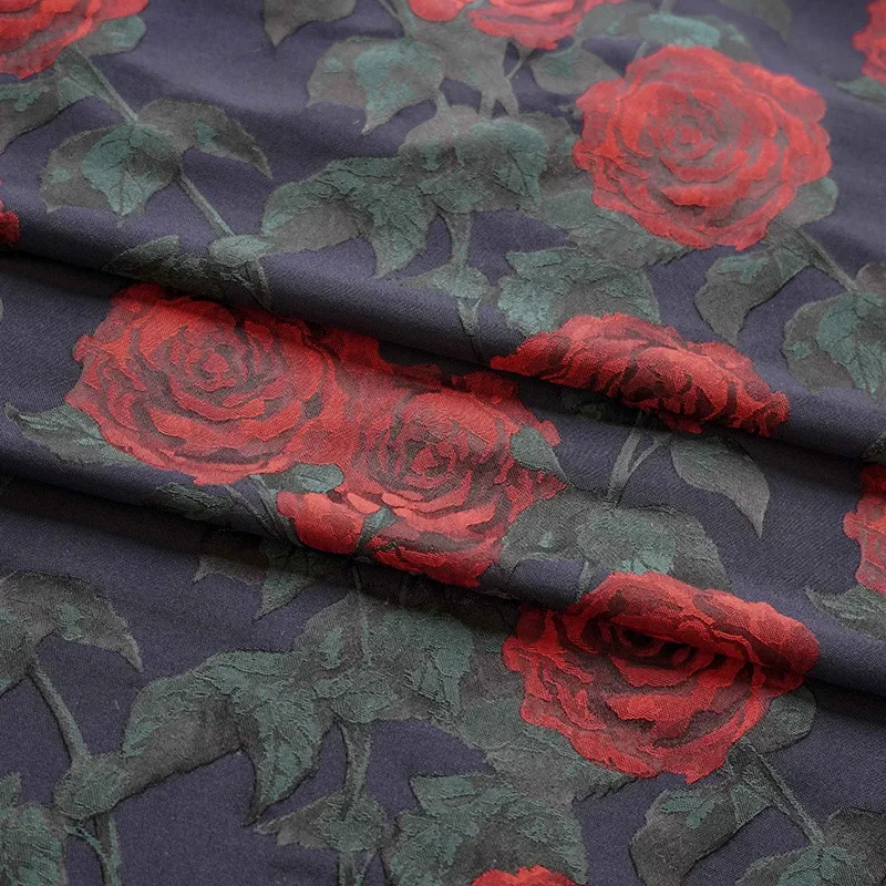 Elegant Dark Red Rose Yarn Dyed Jacquard Fabric Retro Women's Floral Dress Shirt Decorative Sewing Fabric