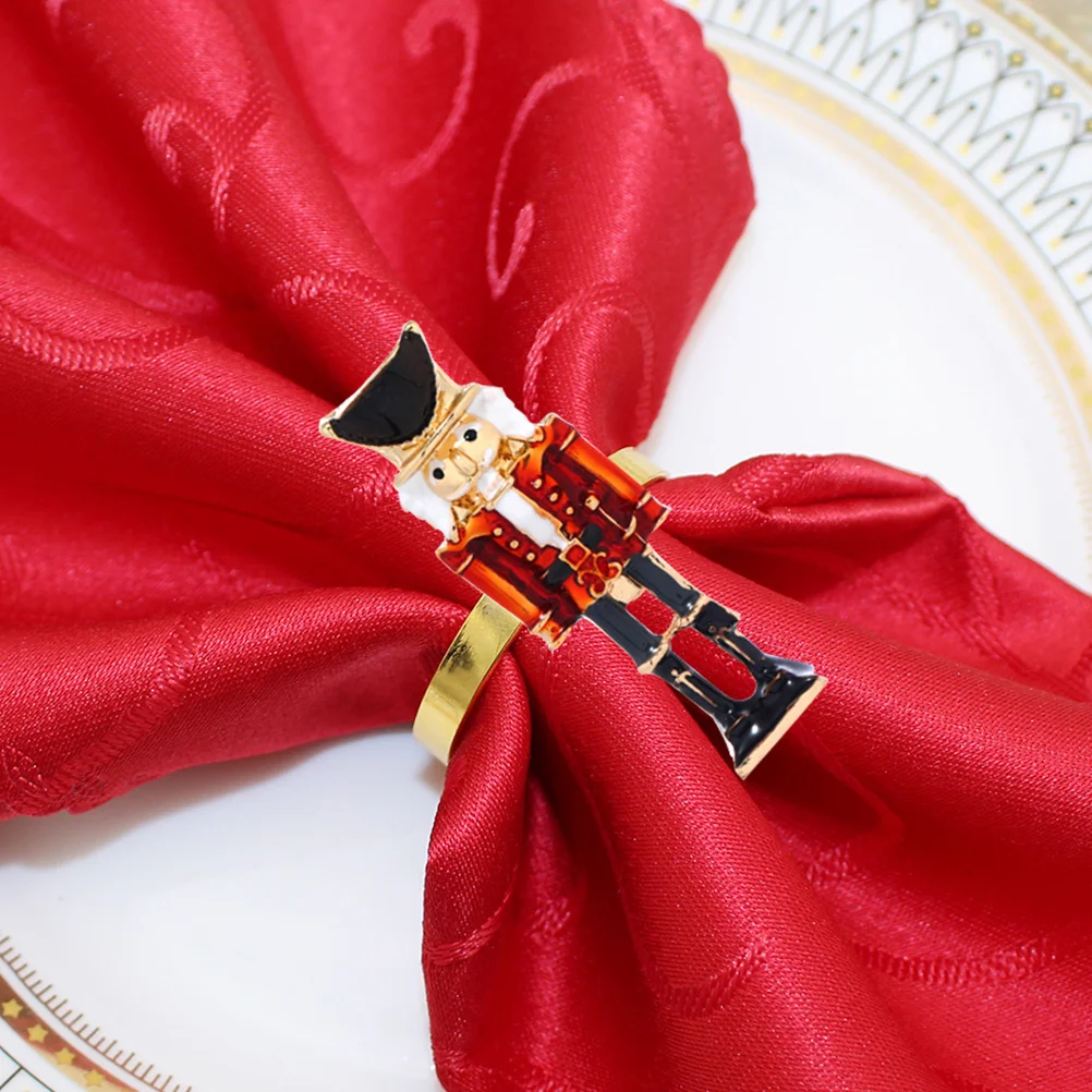 6 Pcs Walnut Soldier Napkin Buttons Holiday Party Decoration 6pcs Nutcracker Rings Red Placemats Marble Christmas Metal Father