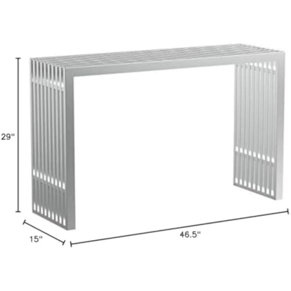 gridiron eigentijdse moderne roestvrijstalen consoletafel, zilver