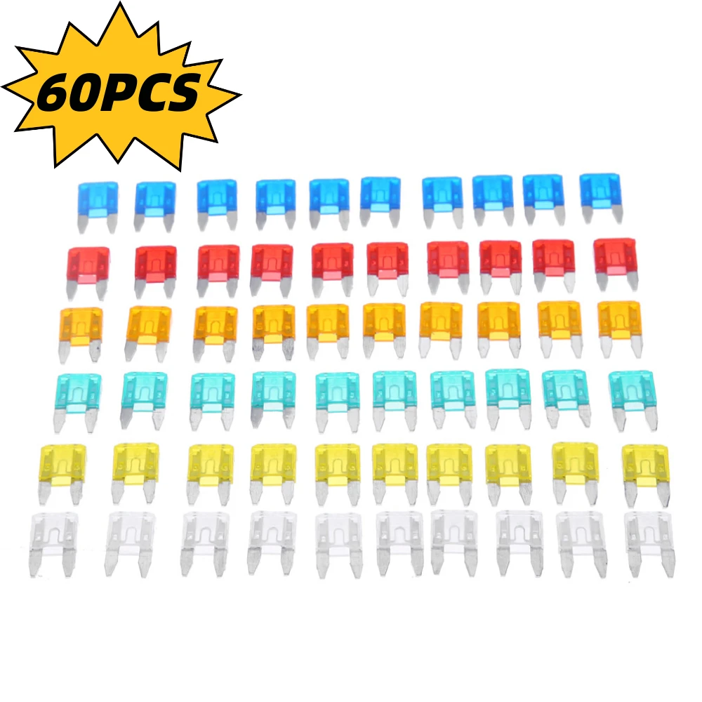 60pcs Auto Car Truck Mini Fuse Blade 5A 10A 15A 20A 25A 30A Mixed Set Kit Auto Safety Blade Fuses Car Accessories