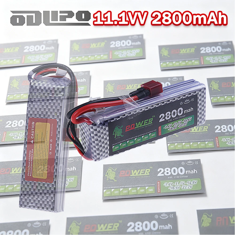 11.1V 2800mAh 40C Lithium-Polymer Battery with 11.1V Rechargeable Batteries Pack For Remote Control Cars Drones Boats
