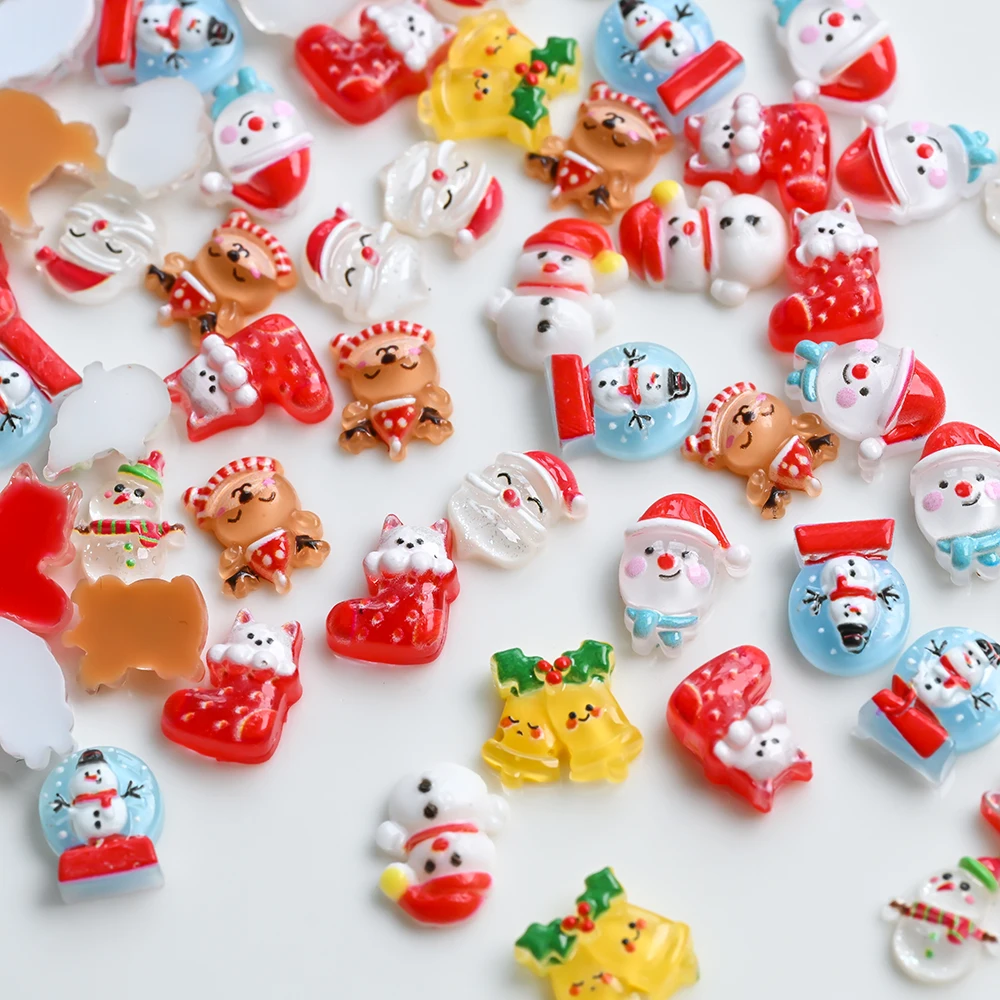 50PCS/Pack 3D Cute Mixed Christmas Nail Charms Cartoon Resin Kawaii Snowman Santa Claus Elk Nails Decor DIY Xmas Manicure Parts