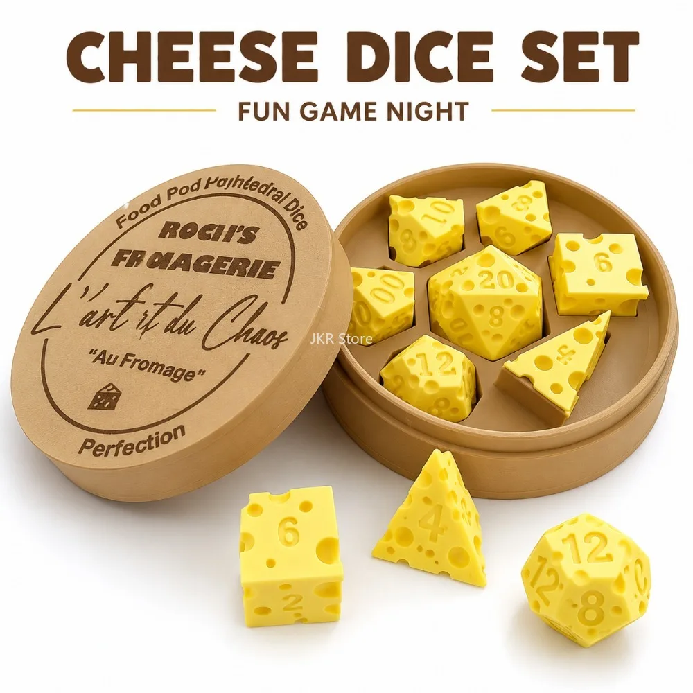 Caja de dados de queso irregular, adorno creativo, juego de dados D4 D20, accesorio portátil para juegos de mesa, decoración para reuniones familiares de niños y adultos
