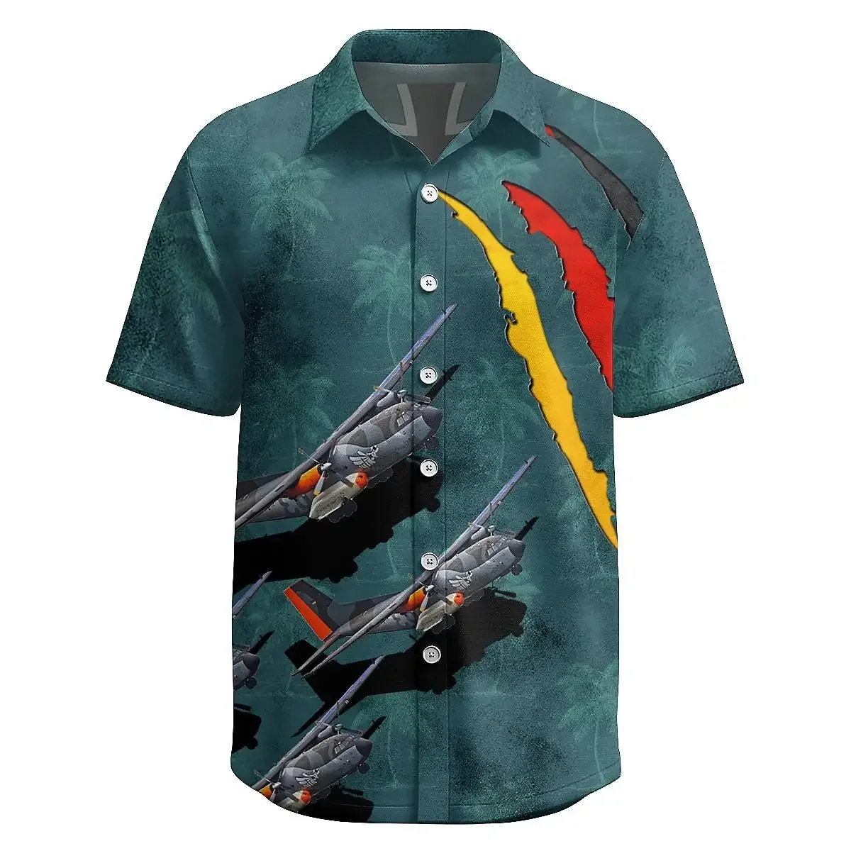 Jumeast German Helicopter Short Sleeve Hawaiian Shirt Palm Leaves 3D Printed Polyester Aloha Shirts Tropical Casual Men Clothing