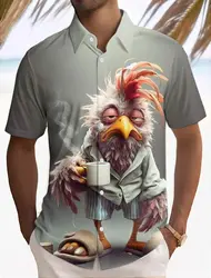 Men's Funny Animal Shirt Button Up Shirt Short Sleeve Shirt Funny Summer Spring Turndown Button Up Beige Casual Tops
