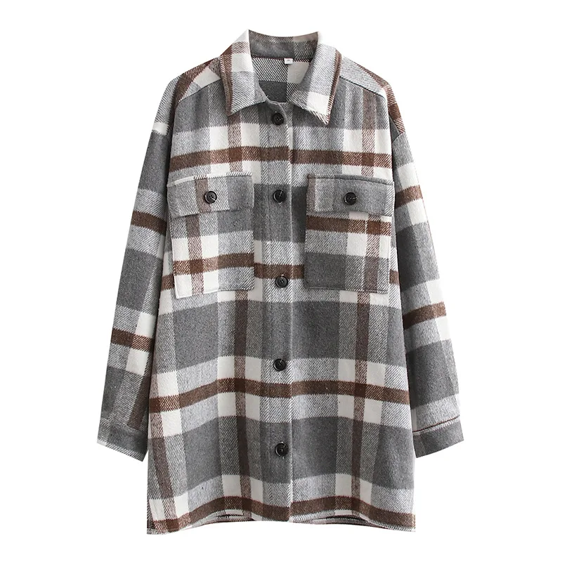 سترة قميص منقوشة فضفاضة على الطراز الأوروبي والأمريكي ملابس خارجية نسائية مريحة للتنفس موضة ربيع الخريف