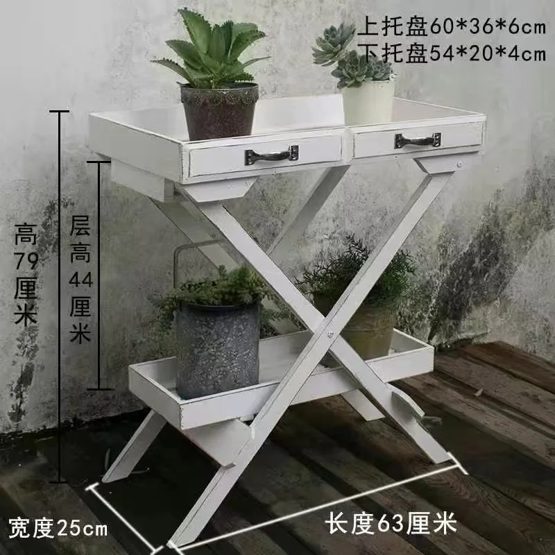 Retro old solid wood succulent flower stand, pastoral and rural shelf tray, storage rack, garden gardening miscellaneous
