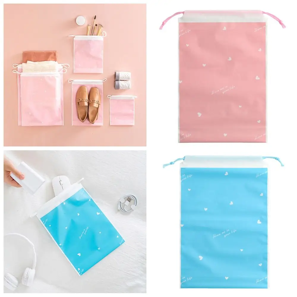 Blue Pink Storage Bag Dustproof Waterproof Luggage Sorting Bag Heart Pattern Thickening Drawstring Packaging Bag Home/Travel/Gym