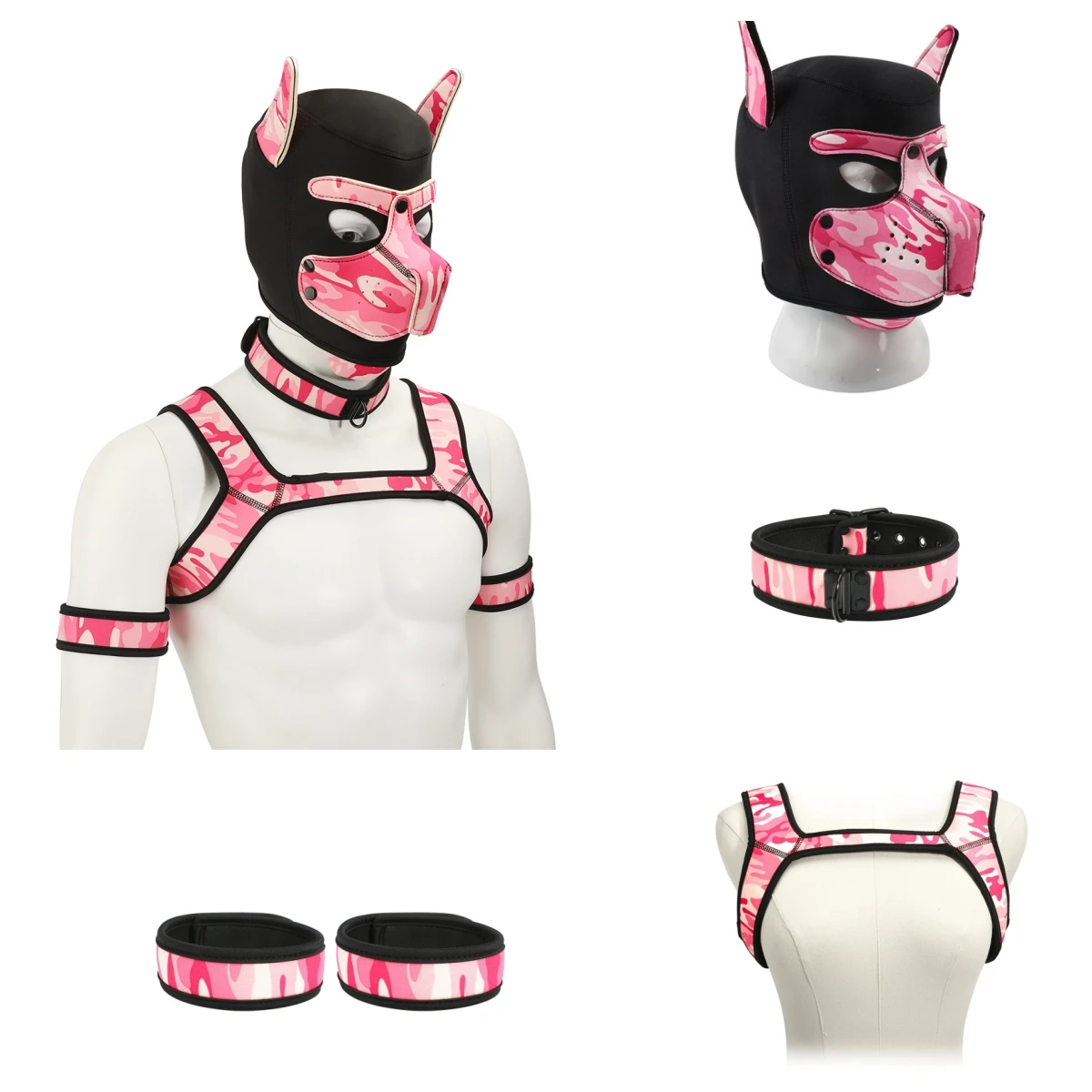 Fetish Exotic Rave Costumes Large Size Padded Rubber Full Head Hood Mask with Collar for Dog Roleplay Accessories Puppy Cosplay 2