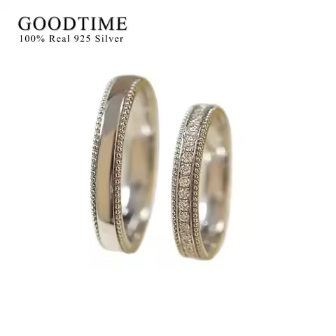 Fashion Full Moissanite Couple Ring Pure 100% 925 Sterling Silver Ring Lovers Anniversary Jewelry Band Gift For Woman Man