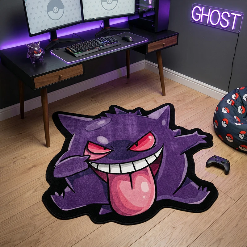 

Плюшевый коврик Pokemon Gengar в виде фиолетового призрака-монстра, милый кавайный ковер для спальни, игровой комнаты, нескользящий, для домашнего декора, подарки на день рождения